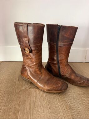 Womens Brown Leather Mid-Calf Boots